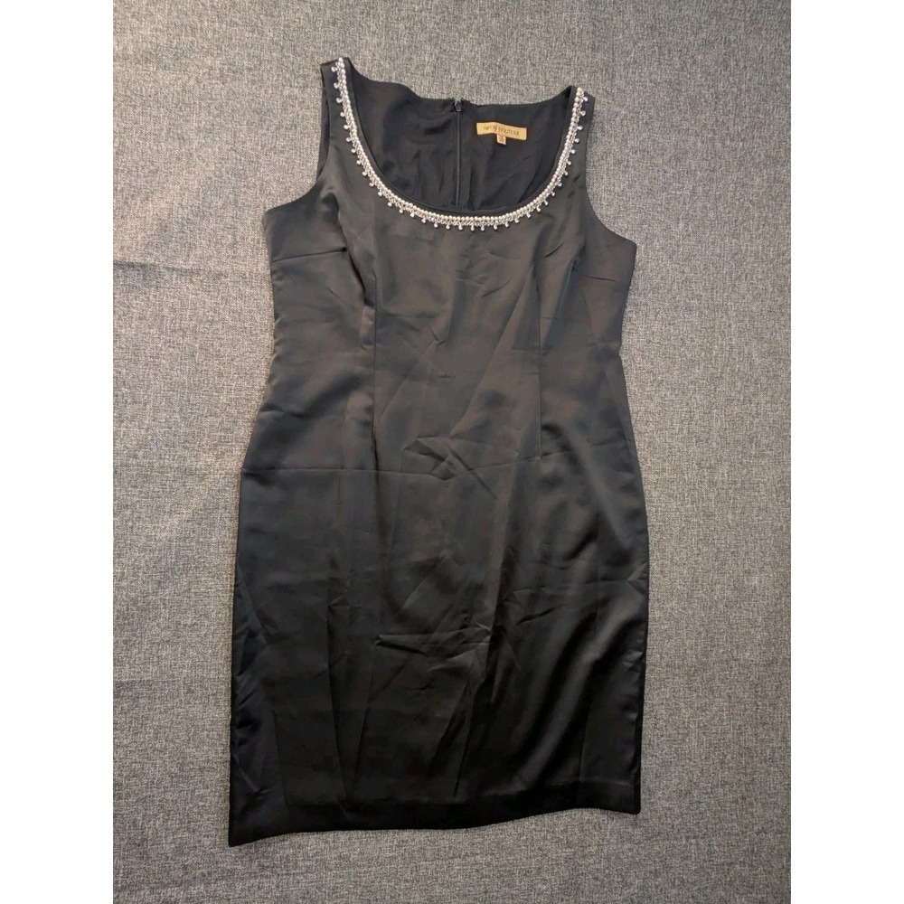 Nipon Boutique Women's Black Sleeveless Pearls Midi Shift Dress Size 16 Classic